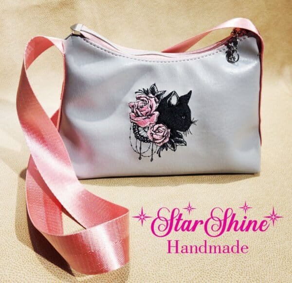 Magic Black Cat and Pink Roses Shoulder Bag