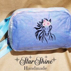 Light Blue Embroidered Horse Sling-Waist-Crossbody