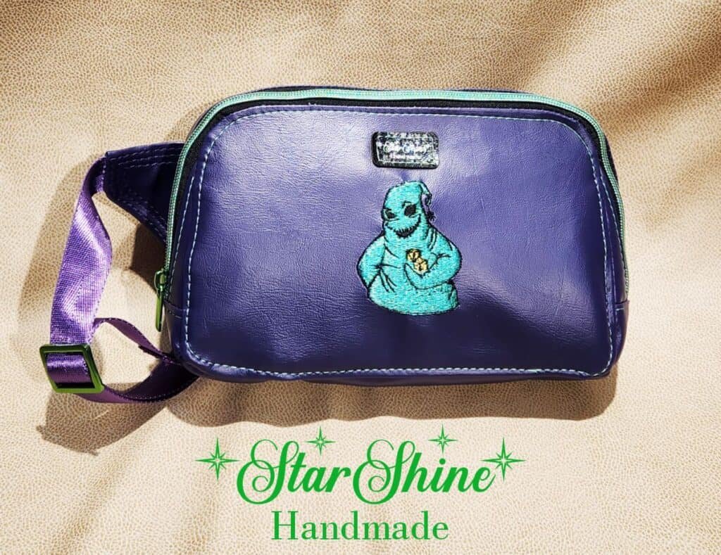 Purple and Green Sling-Waist Bag with Custom Embroidered Oogie