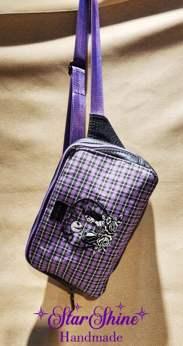 Purple and Black Custom Embroidered Crossbody-Waist Bag