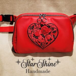 Handcrafted Red Roses and Heart Waist-Sling Bag