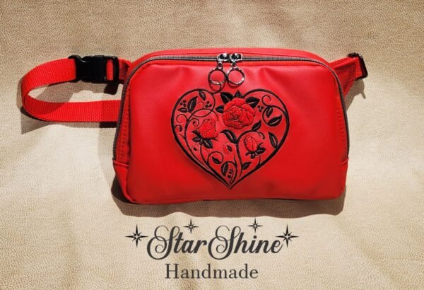 Handcrafted Red Roses and Heart Waist-Sling Bag