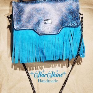 Turquoise Blue Amatista Shoulder Bag. Front view.