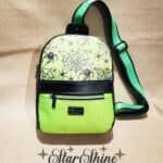 Metallic Green Gothic Sling Bag With Custom Embroidery - Front view