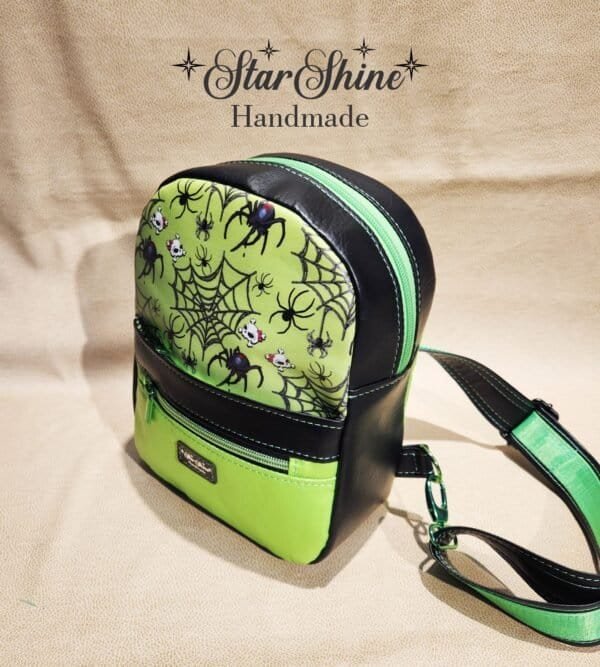 Metallic Green Gothic Sling Bag With Custom Embroidery - Top/side view