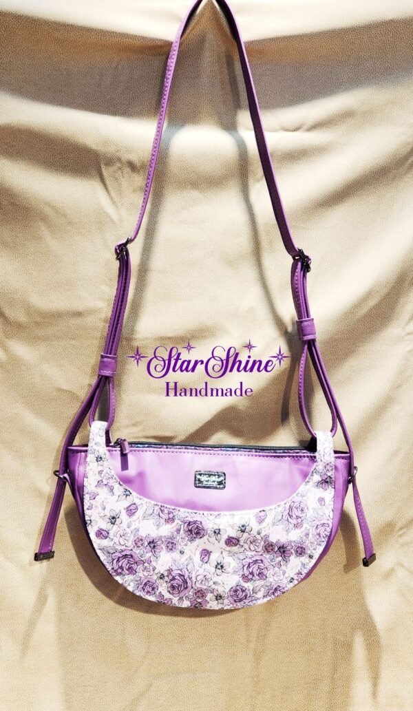 Purple Floral Retro Luna Shoulder Bag - Front view