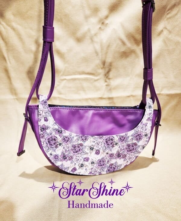 Purple Floral Retro Luna Shoulder Bag - Rear view