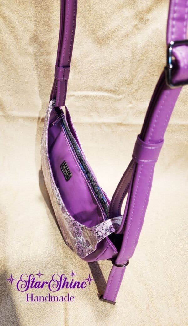 Purple Floral Retro Luna Shoulder Bag - Top view