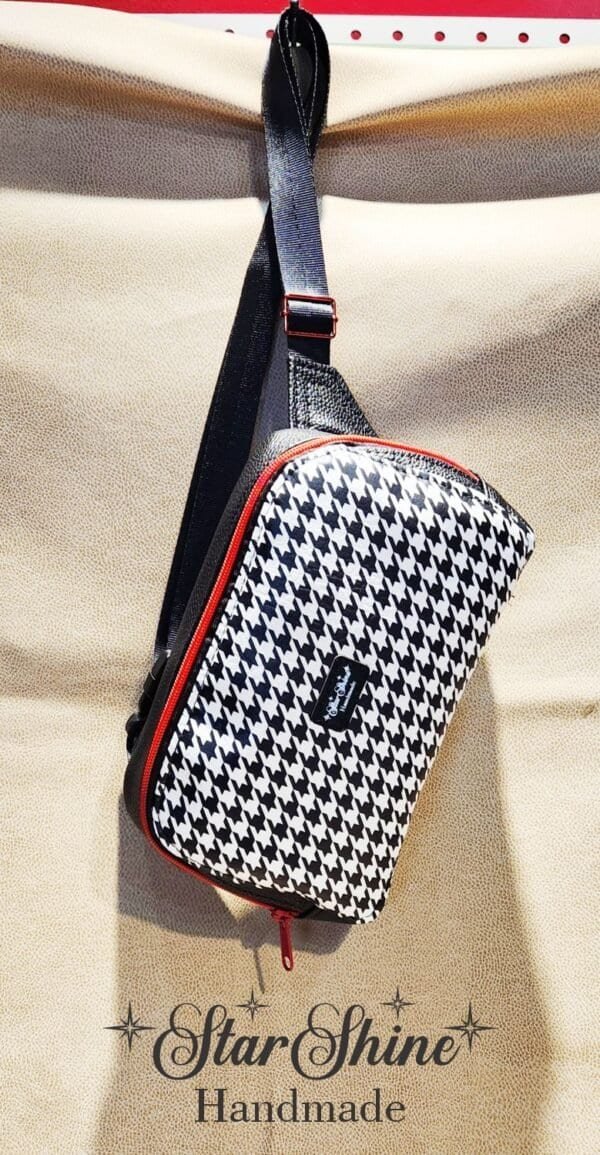 Black & White Houndstooth Convertible Crossbody and Hip Bag