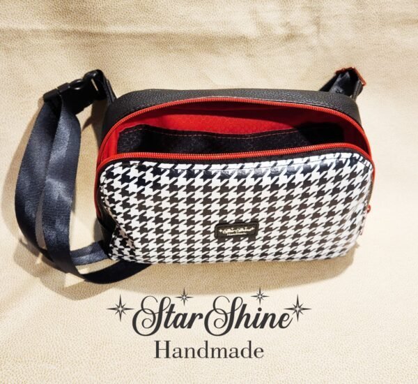 Black & White Houndstooth Convertible Crossbody and Hip Bag. Interior view