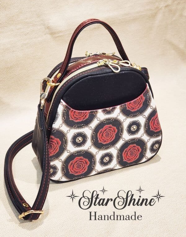 Black and Red Rose Mini E Bowler Crossbody Bag