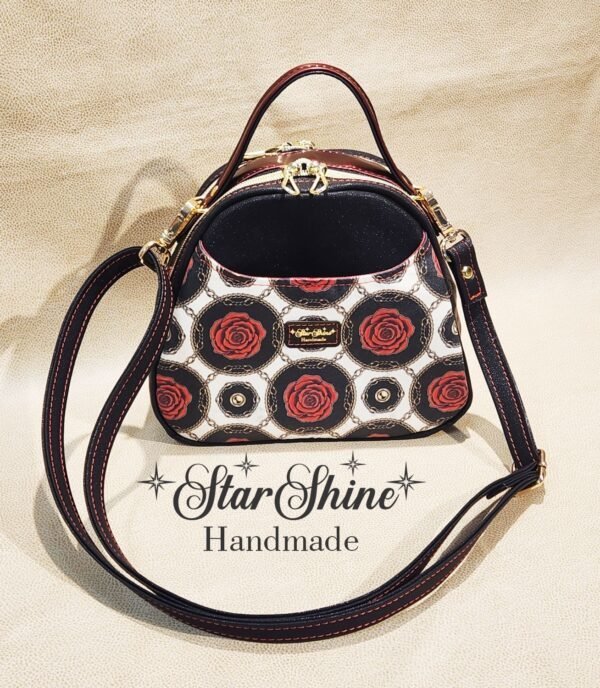 Black and Red Rose Mini E Bowler Crossbody Bag