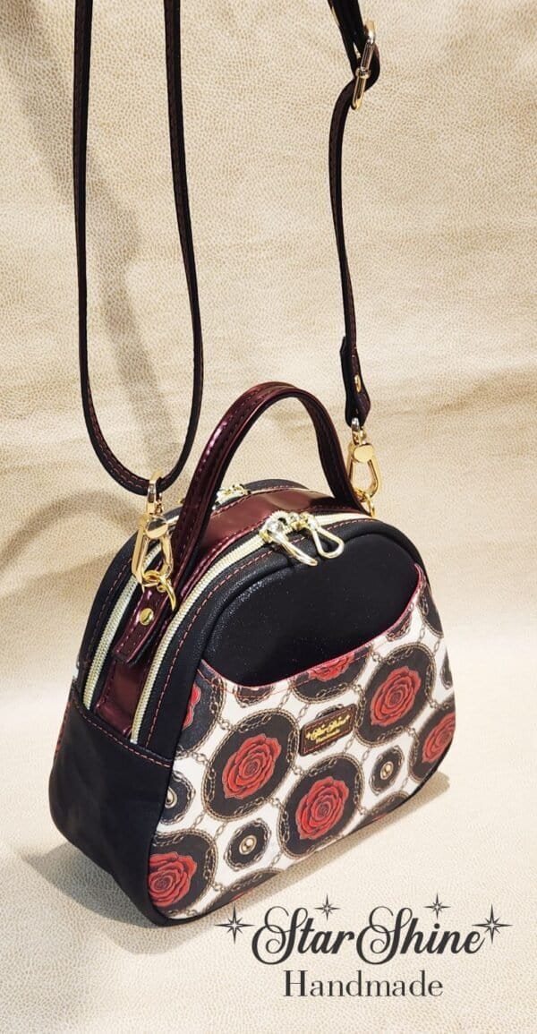 Black and Red Rose Mini E Bowler Crossbody Bag