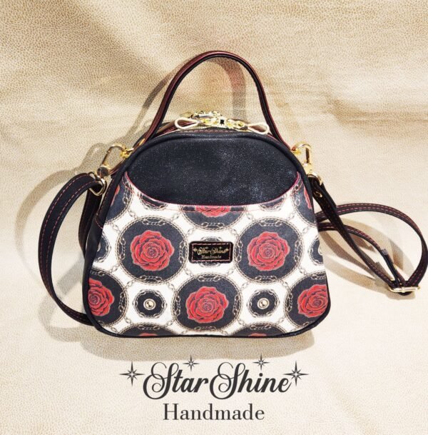 Black and Red Rose Mini E Bowler Crossbody Bag