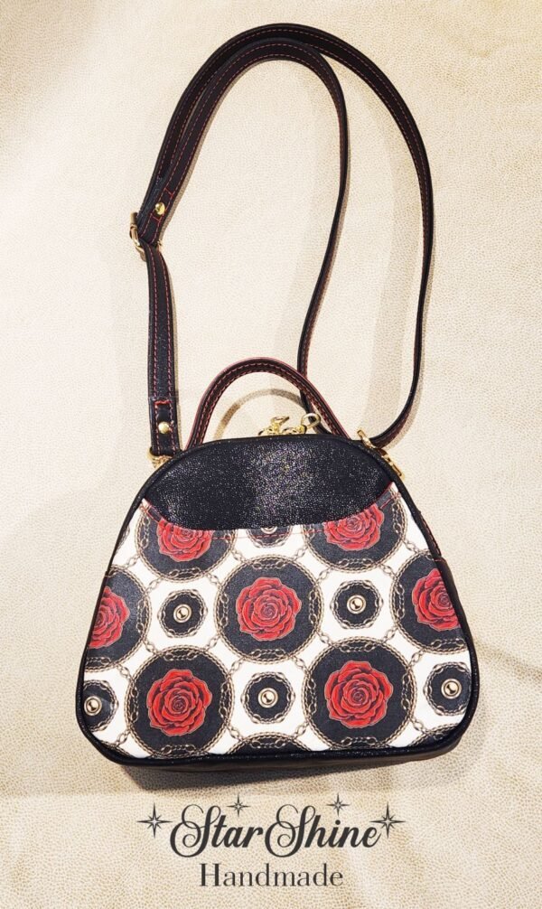 Black and Red Rose Mini E Bowler Crossbody Bag