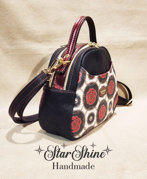 Black and Red Rose Mini E Bowler Crossbody Bag