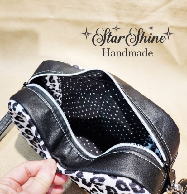 Black and White Leopard Print Crossbody. Interior View